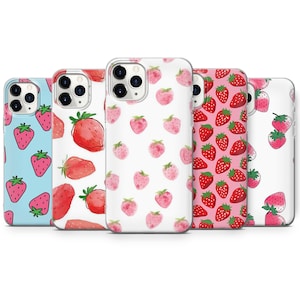 AARDBEIEN iPhonehoesje zomer bessen fruit aquarel tekening zachte siliconen hoes past iPhone 16 13 6 7 8 10 11 12 14 15 Pro Max Mini SE