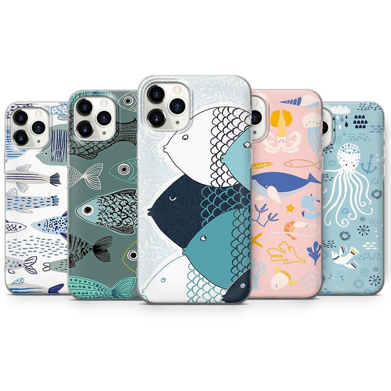 FISH SEA ocean life octopus under water life cute thin silicone phone case cover fits iPhone 6 7 8 10 11 12 Pro Max Mini SE models 