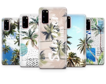 TROPICAL SUMMER Palm trees beach good vibes siliconePhone case Cover fits Samsung 20 21 22 Ultra 5G 6 7 10 9 Note Plus models