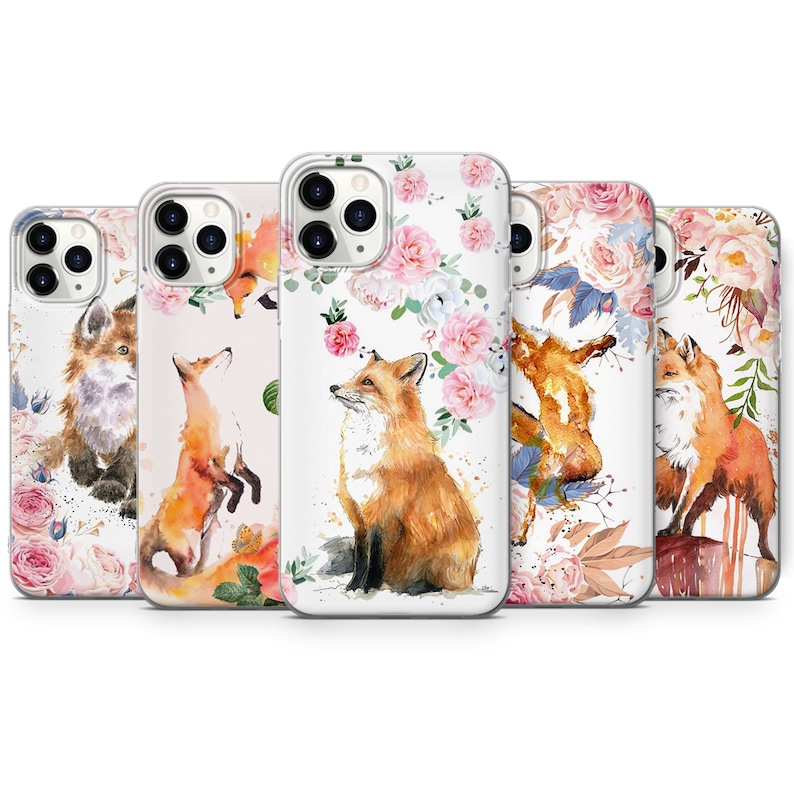 FOX baby ANIMAL painted in watercolor floral thin silicone Phone case cover fits all iPhone 13 7 8 10 11 12 14 Pro Max Mini SE models 