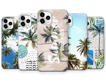 SUMMER BEACH iPhone Case tropical palm trees thin silicone rubber phone case cover fits iPhone 13 7 8 10 11 12 14 15  Pro Max Mini SE models