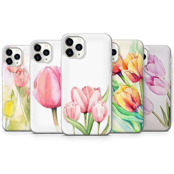 TULIPS iPhone Case flower botanical spring watercolor silicone phone case cover fits iPhone 13 6 7 8 10 11 12 14 15 Pro Max Mini SE models