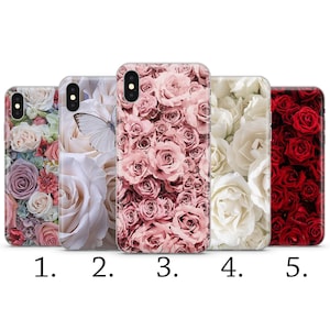 ROSE iPhone Case flower floral vintage white silicone phone case cover fits iPhone 14 15 13 6 7 8 10 11 12 Pro Max Mini SE models image 1