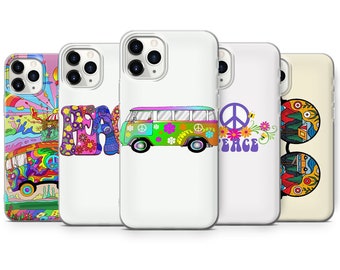 Hippie Van iPhone Hülle Boho Flower Power Peace Love Silikon Handyhülle passend für iPhone 15 14 13 7 8 10 11 12 Pro Max Mini SE Modelle