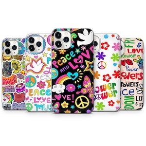Hippie Boho iPhone Case Flower Power Peace Love bright silicone phone case cover fits all iPhone 16 15 14 13 10 11 12 Pro Max Mini SE models