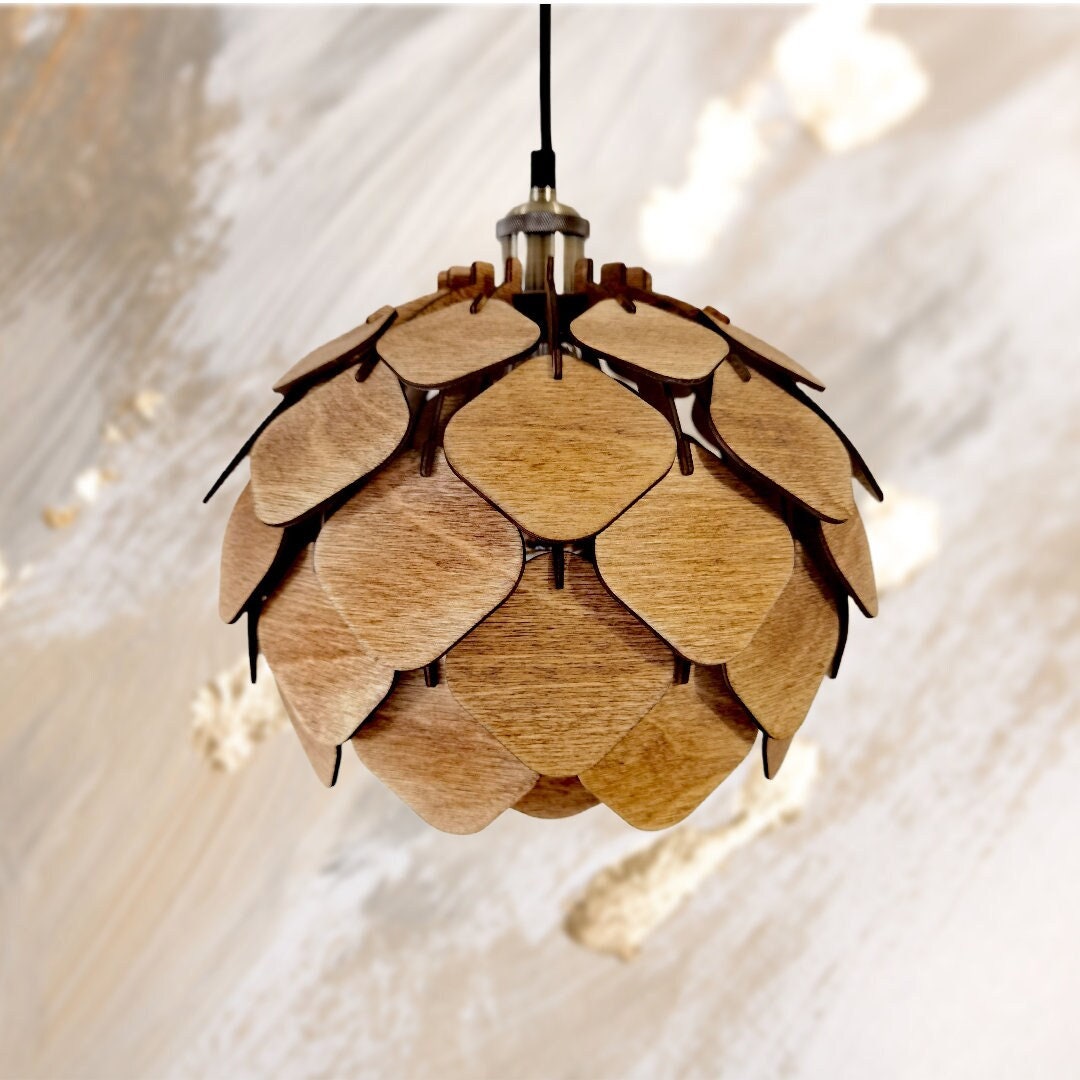 lampe pomme de pin | lampe géométrique abat-jour en bois suspension scandinave suspension fait main