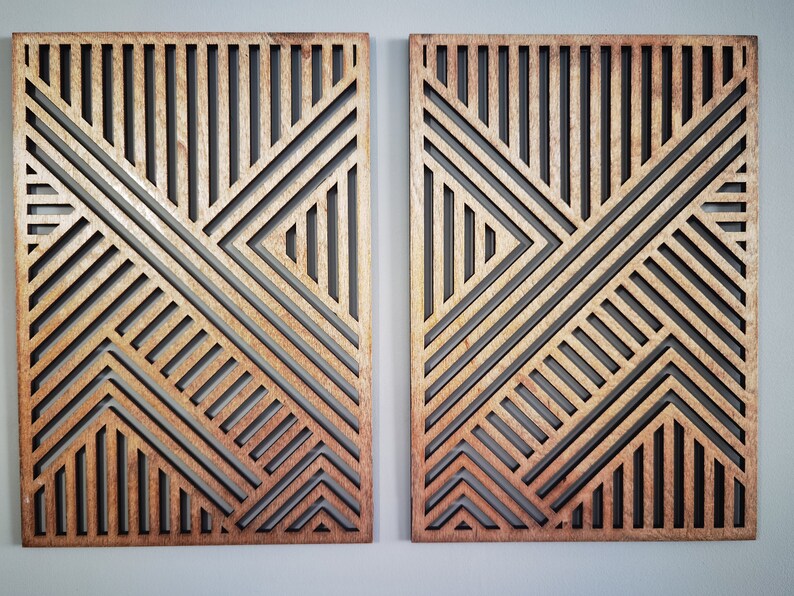 Geometric Wood Wall Art Set Wooden Wall Art Set of 2 Etsy