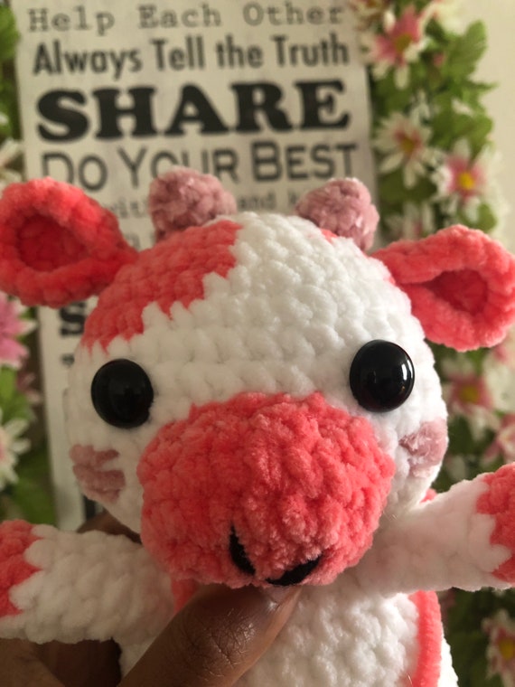 Crochet Fluffy Cow Plushie, Fur Yarn, Animal, Amigurumi, Cottage-core 