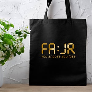 Ramadan Eid Gift GOLD Muslim &quot;Fajr: You Snooze You Lose&quot; Tote Bag - Cute Arabic Muslim Islamic - &quot;Just Dua it&quot; Bag - Muslim