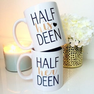 Muslim Couples "Half His Deen Half Her Deen" Mugs (Set of 2) - Eid Ramadan Islamic Muslim Wedding Gifts Nikkah Mug Set Gift Islamic Gift Set