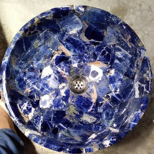 Round Vanity Sink Blue Gemstone Vessel Countertop Wash Basin Bathroom Vanity Accessory