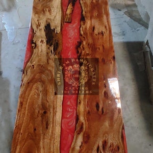 Red epoxy coffee table rustic dining table resin river live edge wood office furniture counter desk home decor table rectangular custom desk