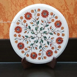 12&quot; White Marble Corner Coffee Table Small round marble coffee table India| marble inlay coffee table | antique marble top side table