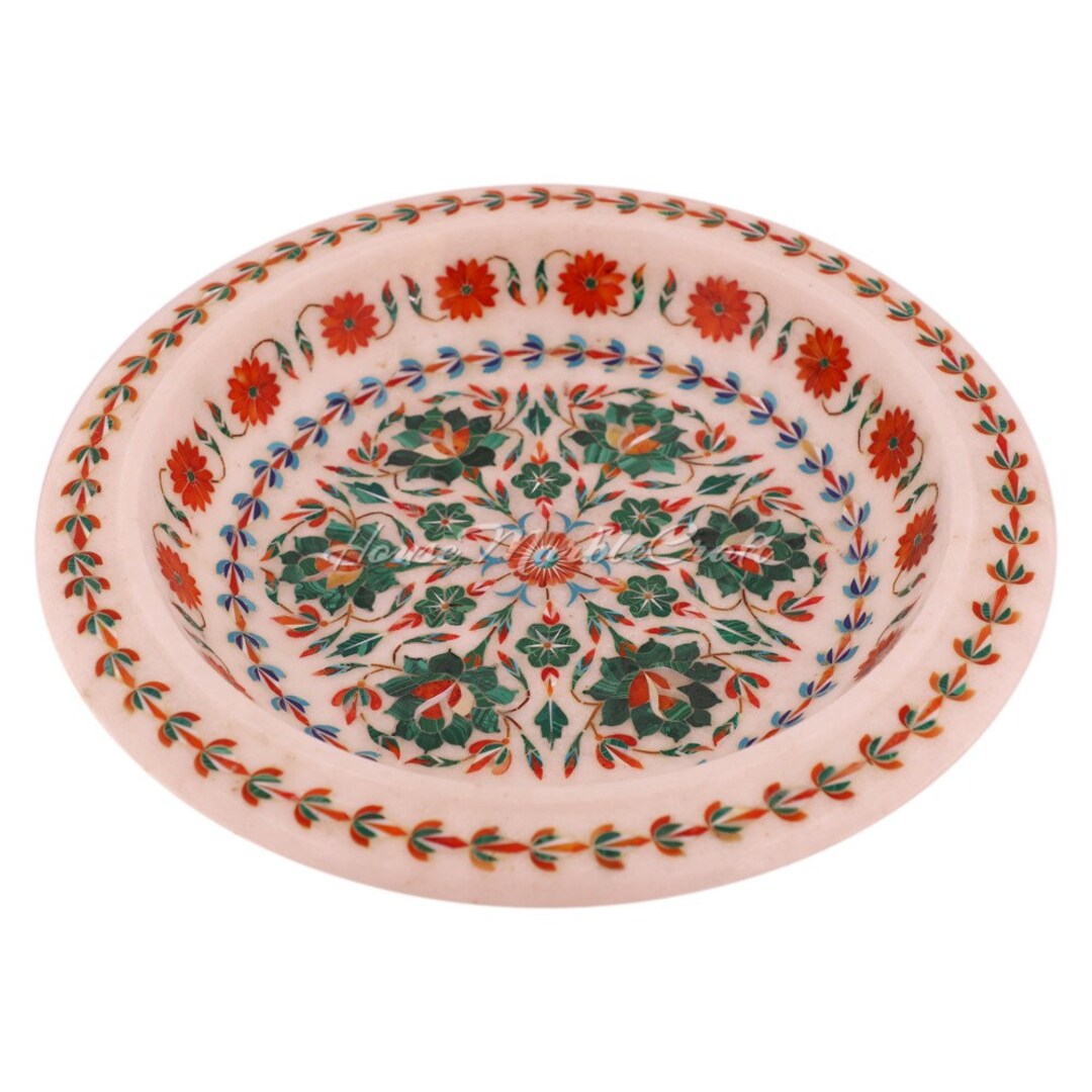 大理石製フルーツボウル、花柄モザイク象嵌、手作りキッチン装飾（12