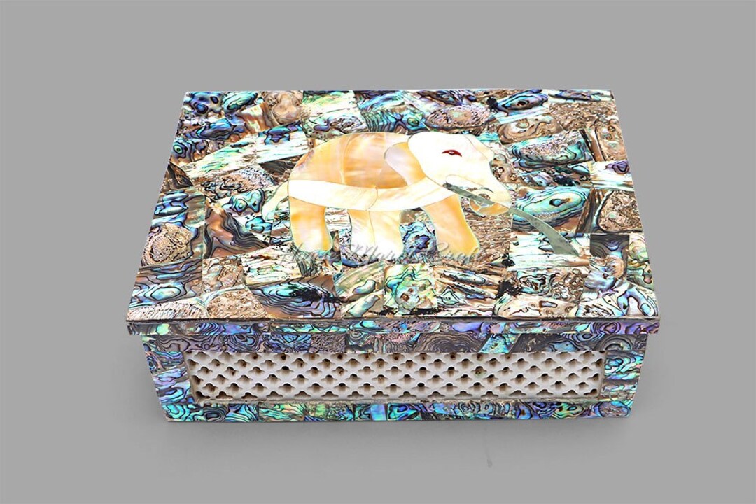 Abalone & Mother of Pearl Elephant Box, Handmade Inlaid Jewelry Box - Etsy