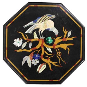12&quot; Marble Black Side Coffee Table Top Precious Mosaic Parrot Inlay Home & Interior Decor Furniture