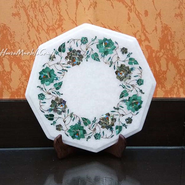 12"x12" Inches Marble Inlay Octagonal Flower Design Table Tops, inlay side table having stone inlay art work home decor