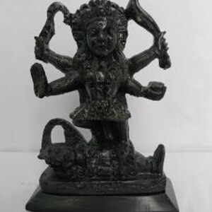 Beautiful Marble 5 Inches Black Maha Kali Statue Handmade Marble Maa Kali Statue with Shiva , Indian God Idols