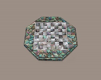 Handmade Marble Chess Table with Semi-Precious Stone Inlay