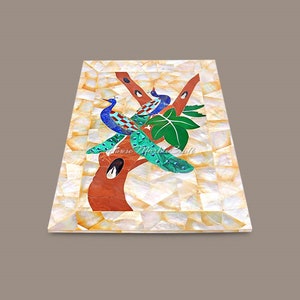 Vassoio da lavoro casuale, design pavone, in madreperla bianca, fatto a mano, arte floreale, decorazione per cucina, sala da pranzo artistica
