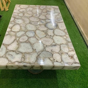 White Agate Stone Tabletop Agate Coffee Table End Table Side Agate Table Console Table Rectangle Dining Table Sofa Table Centre Table