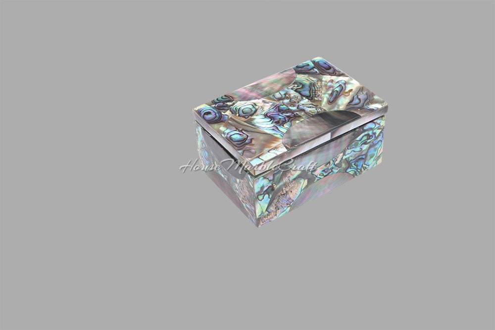 Abalone Shell Jewelry Box, Handmade Marble Inlay (3