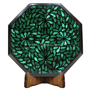 Mesa auxiliar vintage de mármol negro de 30 cm con incrustaciones de malaquita, decoración para el hogar