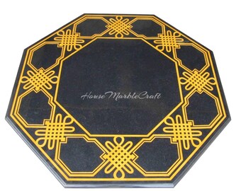 Handmade Black Marble Inlay Table Top, 15" Octagon