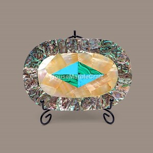 marble inlay tray mother of pearl and Turquoise random work tray and plate