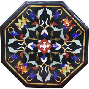 12&quot; Black Marble Table Top Black Marble Inlay coffee Table top / pietra dura stone inlaid wall decor