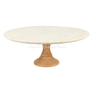 White Marble Cake Stand Mushroom Shape Wedding Cake Holder Round Marble Cake Stand Stone Cake Base Smooth Finish Cake Stand With Wooden Base