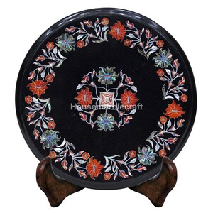 12&quot;x12&quot; Inches Round Black Marble Inlay Side And End Table Top