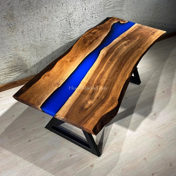 Blue epoxy resin river tabletop dining table office epoxy and wooden sofa table outdoor garden table smooth custom design epoxy tabletop