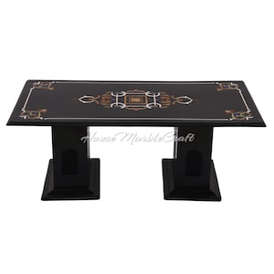 24&quot;x48&quot; Beautiful Handmade Rectangle Black Marble Coffee Table Inlay Mosaic Art Work Gemstone Marquetry Art Halloween Gift Decor