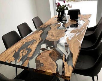 Clear epoxy table live edge wood river dining and coffee table