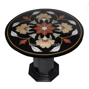 24&quot;x24&quot; Inch Black Floral Inlay Coffee Table Top Living Tops home decor