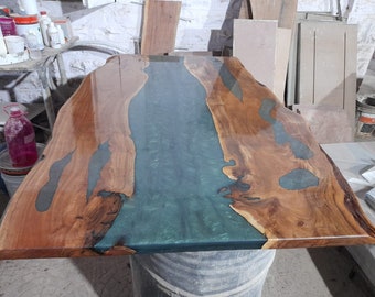Acaciahout River-tafelblad, blauwgroene werveling epoxyhars