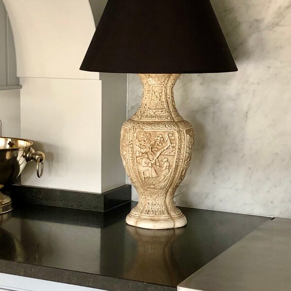 Gorgeous Antique Heavily Carved Table Lamp with Shade