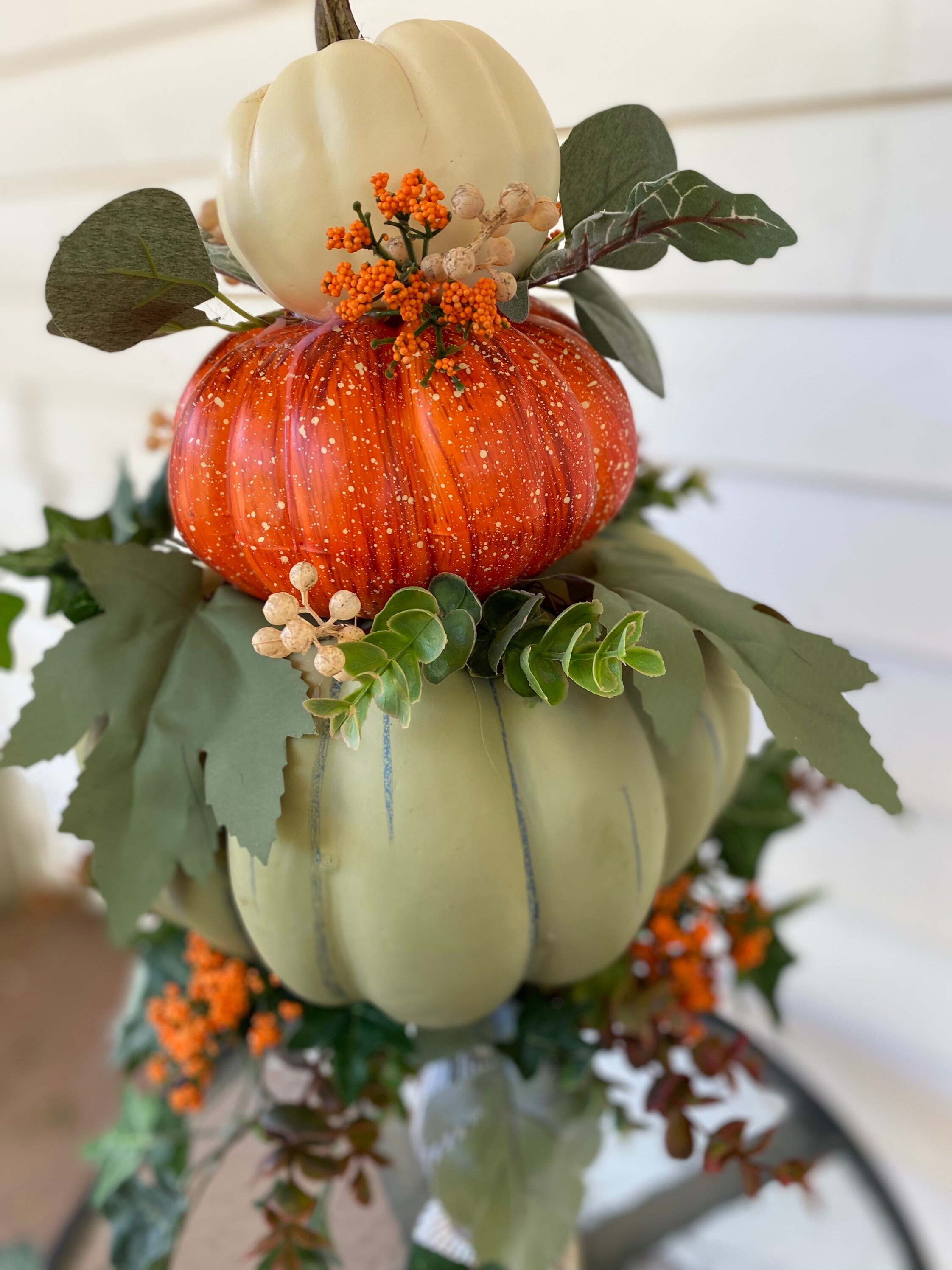 Pumpkin Topiary on a Candlestick, Fall Pumpkins, 3 Stacked Pumpkins ...
