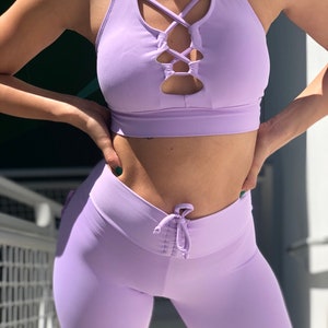 Lilac Seamless Yoga Set | Workout Set | Active Wear | Leggings Set | High Waist Leggings | Fitness