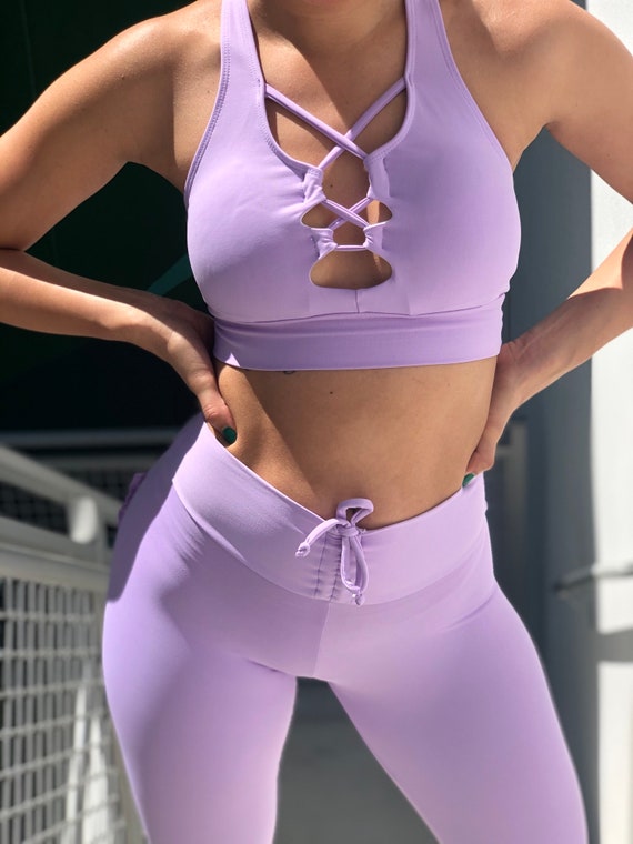 Lilac Seamless Yoga Set Workout Set Active Wear Leggings Set High Waist  Leggings Fitness 