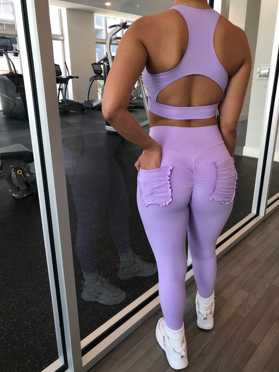 Lilac Seamless Yoga Set Workout Set Active Wear Leggings Set High Waist  Leggings Fitness 