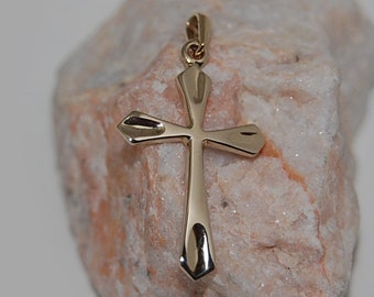 14K massiver Gelbgold Kreuzanhänger: Geschenk zur Taufe