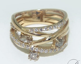 Natural Diamond Yellow Gold Ring, 14K Gold, Solid Gold, Band Ring