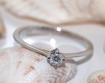 14K White Gold Solitaire Ring, Natural Diamond Engagement Ring