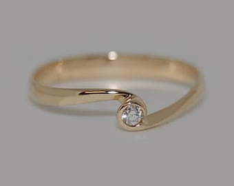 Natural Diamond Yellow Gold Ring, 14K Gold, Solid Gold, Band Ring