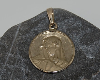 14K Gold Virgin Mary Pendant, Miraculous Medal Necklace, Religious Baptism Gift for Her, Mother Mary Gold Charm, Christian Jewelry for Women