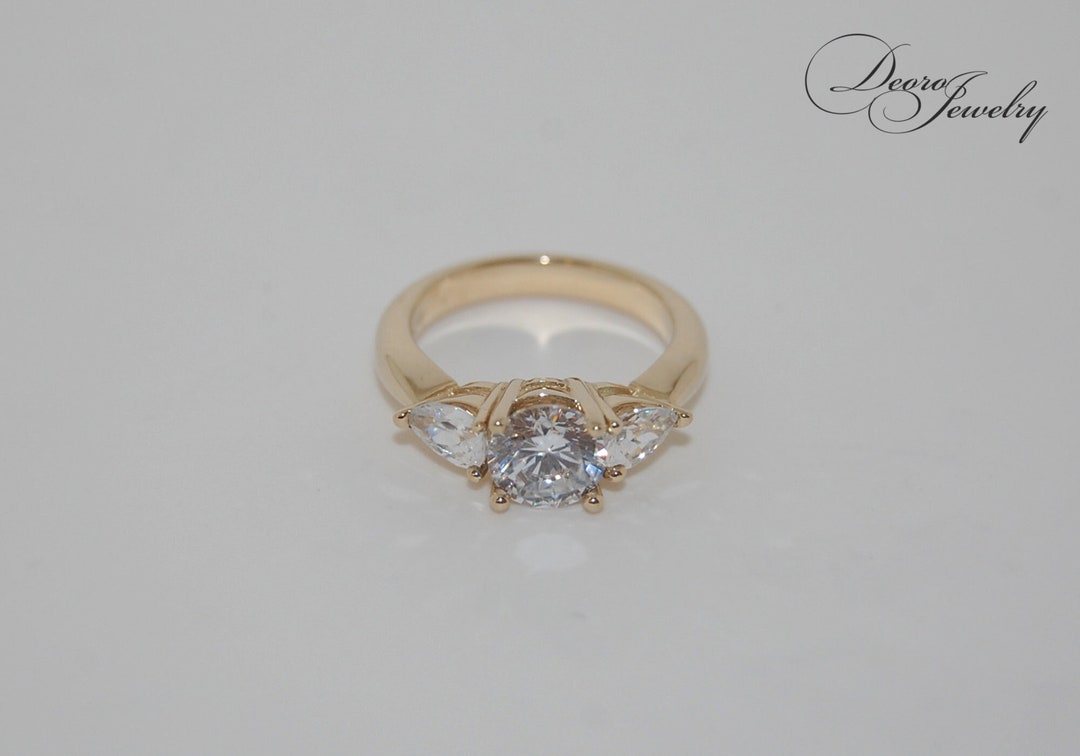 14K Solid Yellow Gold Engagement Ring With Cubic Zirconia - Etsy