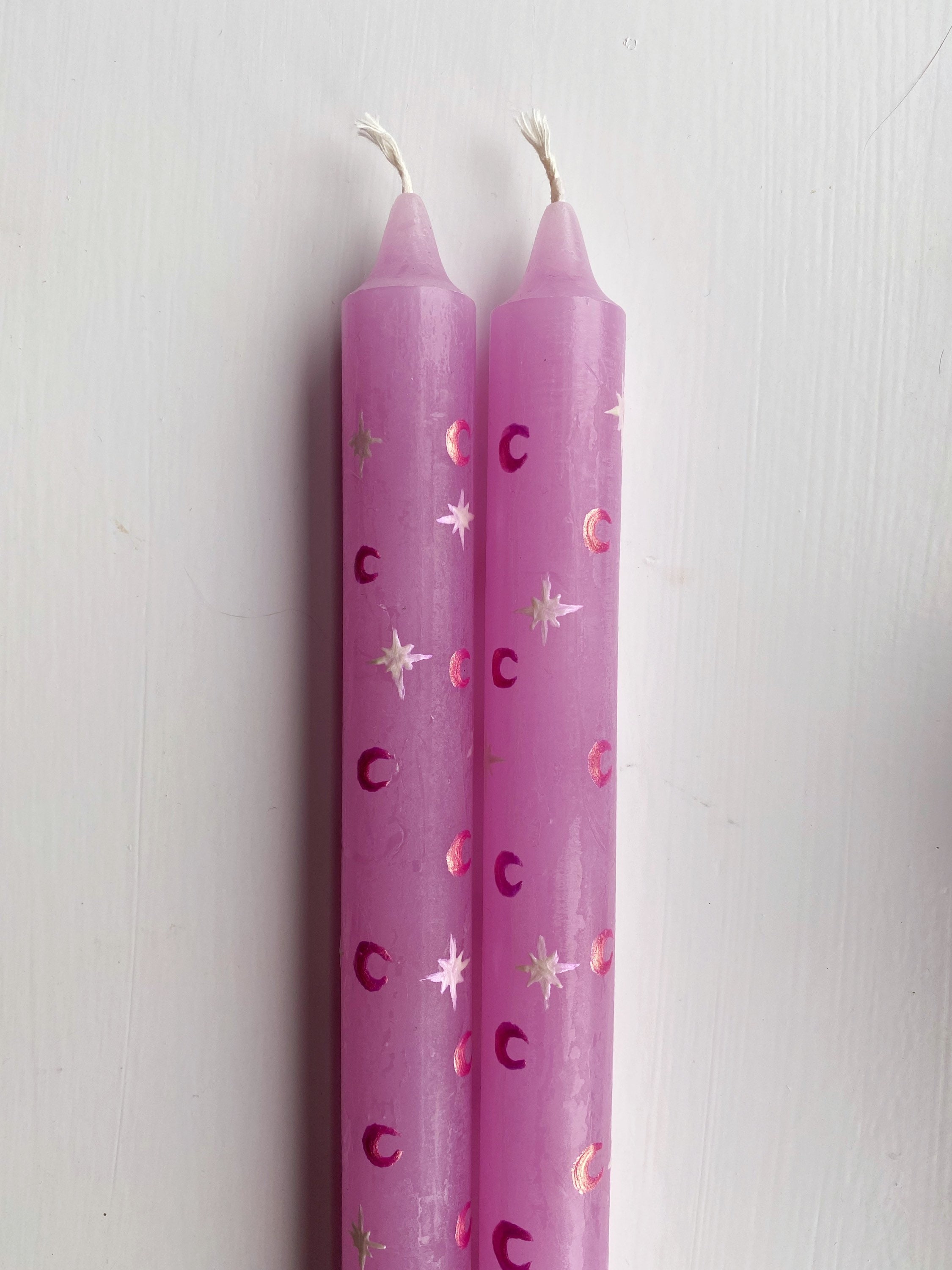 Purple candles with pink moons and sparkles Etsy