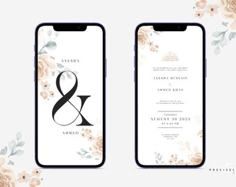 Digital Muslim Wedding Invitation | Nikah E-vites | Paperless Nikah Invite | Beige Floral Nikah Invite